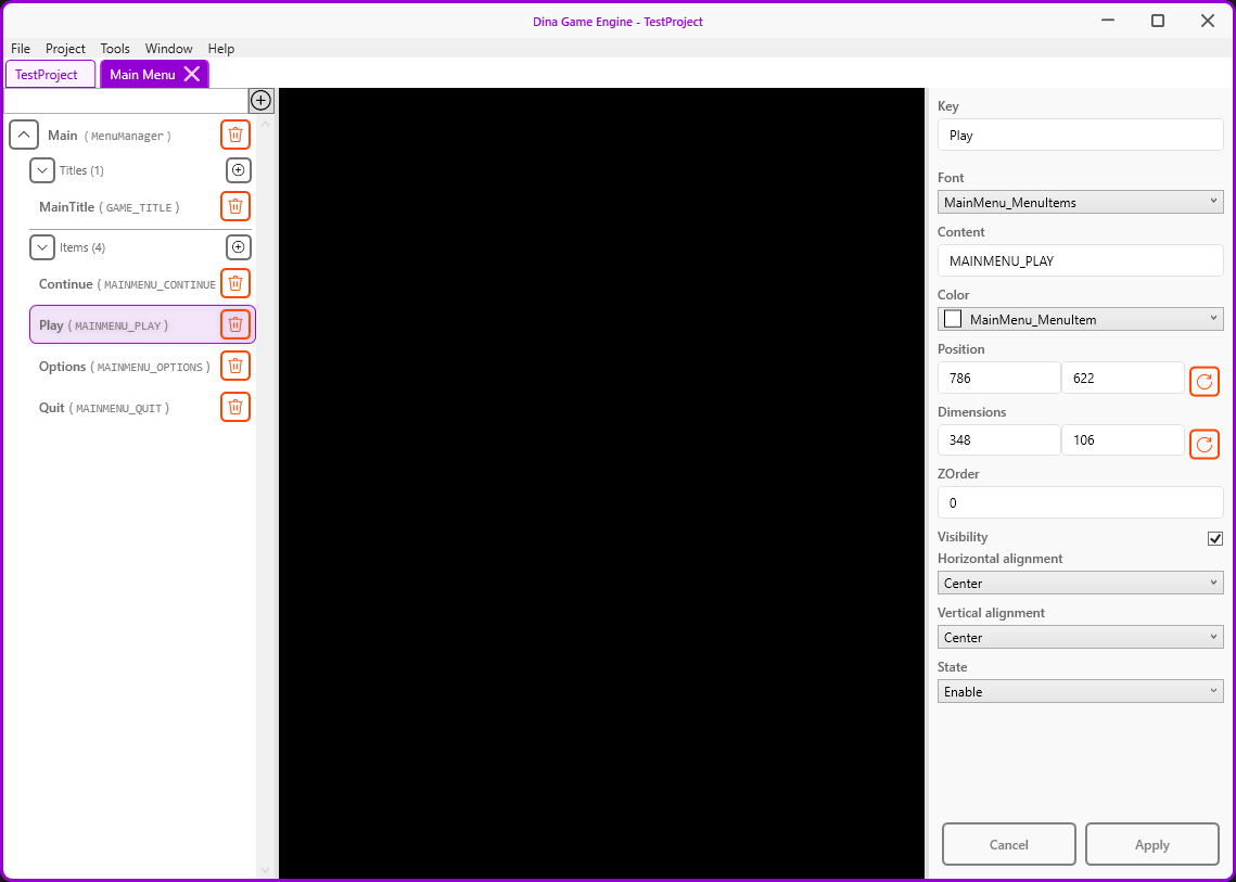 MenuManager avec titre et MenuItems