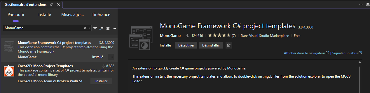 VisualStudio ExtensionsMonoGame