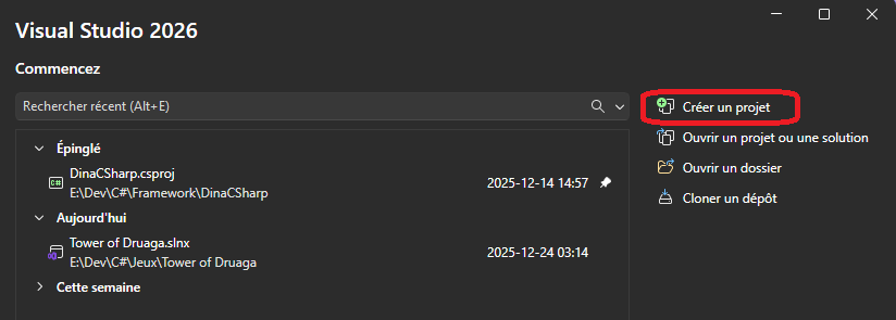 Visual Studio Nouveau Projet