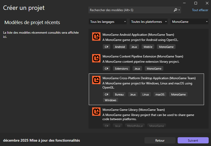 Visual Studio Projet MonoGame